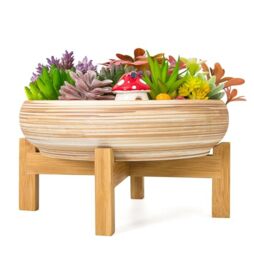 ARTKETTY Succulent Plant Pots - 25.5CM Large Bonsai Pot with Drainage Stand, Shallow Succulent Planters for Indoor Plants Decorative Flower Cactus Planter Bowl