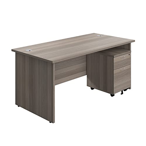Office Hippo Panel Desk with 2 Mobile Storage Including Filing Drawer, A4, Foolscap, Engineered Wood, Grey Oak, 160 x 80 x 73 cm