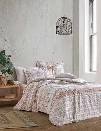 Nuit Des Rêves 100% Cotton Ranforce Pillowcase (80 x 80 cm), Beige & Brown, Soft, Durable, and Stylish, Perfect for Cosy Bedrooms and Elegant Decor