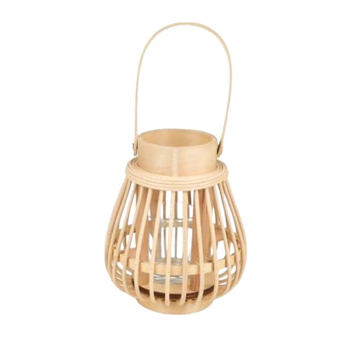 NATURAL LIVING Mona Lantern in Bamboo with Glass Tealight Holder D13CM X H27CM