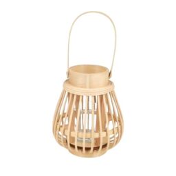 NATURAL LIVING Mona Lantern in Bamboo with Glass Tealight Holder D13CM X H27CM