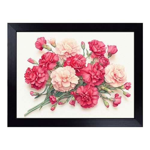 Lap Tray with Bean Bag Cushion, Carnation Flower - Handmade in the UK, Raised Wooden Edge, Padded Cushion, Heat-Resistant Wipe-Clean Surface, for Meals, Laptops and Crafts