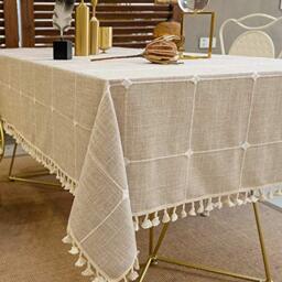 Deep Dream Tablecloths, Embroidered Waterproof Table Cloth Cotton Linen Wrinkle Free Anti-Fading Table Cover Decoration for Kitchen Dinning Party Christmas, 55 x 70 Inch - Light Brown