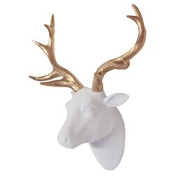 "Animal Head Wall Decor, White Faux Furry/Felt/Velvety Resin Deer Head with Gold Antlers For Wall Mount Decoration, Size 10"" x 5.5"" x 12"" by Smarten Arts"