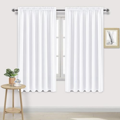 DWCN White Curtains for Living Room Thermal Insulated, 50% Light Blocking Curtains for Bedroom, Dining Room Window, W 70x L 63 Inch, Set of 2 Rod Pocket Curtain Panels