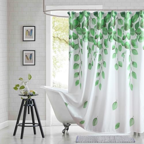 "BESTRIPES Fabric Shower Curtain, Green Watercolor Eucalyptus Leaves Shower Curtain for Bathroom, 72"" W x 72"" H"