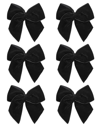 Italian Options Large Velvet Ribbon Bows, Self Adhesive Christmas Tree Bows for Crafting, Gift Wrap, Decorations, Wreaths, Cake D??cor, Crafts, Hair Bow, Floristry, Black, 6 Pack, 10 cm
