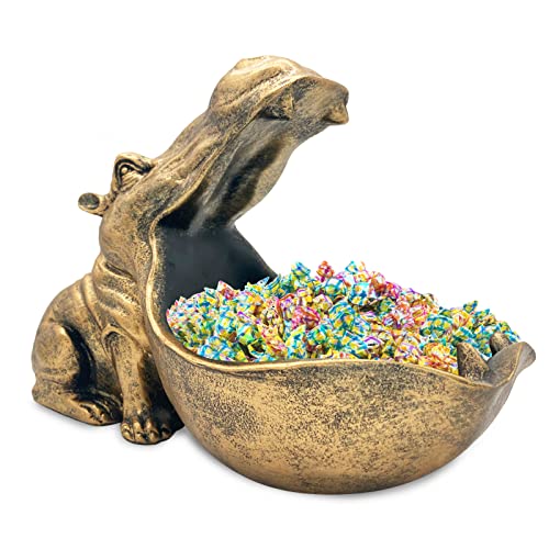 aboxoo Hippo Statue Home Resin Hippopotamus Figurine Sculpture Table Art Decor Sundries Key Container Storage Box (Gold)