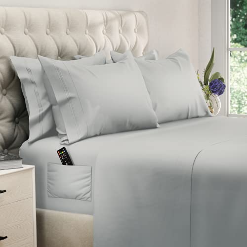 DREAMCARE Queen Sheets Lux - Queen Size 6 Piece Deep Pocket Microfiber Sheets - Light Gray