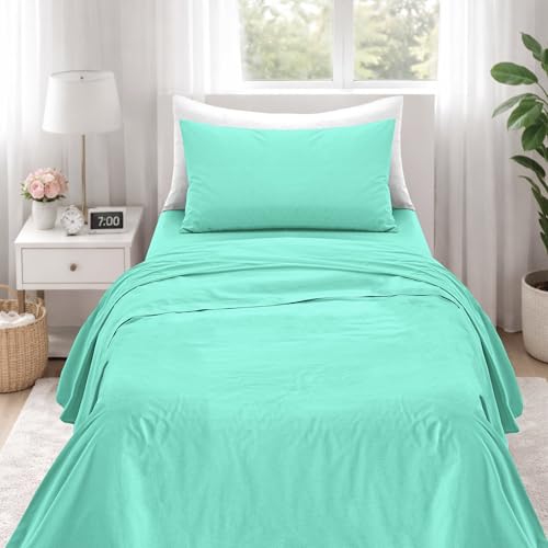 Ruggeri Complete Bedding Set for Single Bed, Microfibre, Mint Green - High quality 1 pillowcase 50 x 80 cm + 1 fitted sheet 90 x 200 cm + 1 top sheet 63 x 290 cm Beat collection