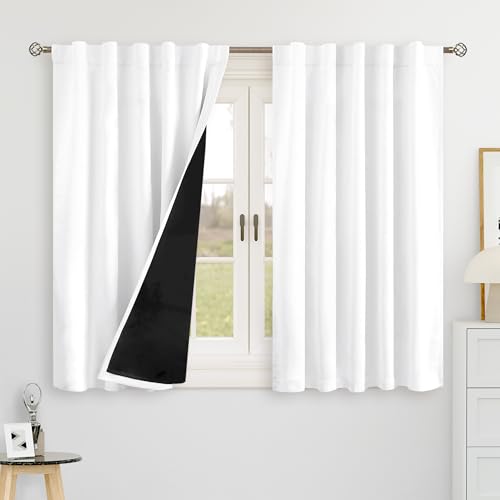 BGment Short Blackout Curtains 45 Inches Long for Small Window, Full Room Darkening Double Layer Thermal Insulated Rod Pocket and Back Tab Bedroom Kitchen Curtains, 42 x 45 Inch, 2 Panels, Pure White