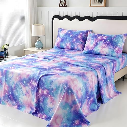 SDIII 4PCS Colorful Galaxy Sheets Set Twin Soft Microfiber Space Sheets Twin Dreamy Galaxy Bedding Sheet Set for Girls Boys Kids Teens All Season