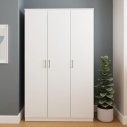 GFW Bailey White 3 Door Wardrobe, Bedroom Clothes Storage Cabinet with Hanging Rail and Shelves, Modern Minimalist Furniture