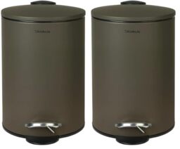 blomus Tubo Pedal Bin Made of Powder-Coated Steel, Tarmac, 3 L Capacity, Smart Close System, Removable Bucket, Exclusive Bathroom Accessory (H x W x D: 24.5 x 17 x 17 cm, Tarmac, 69159) (Pack of 2)
