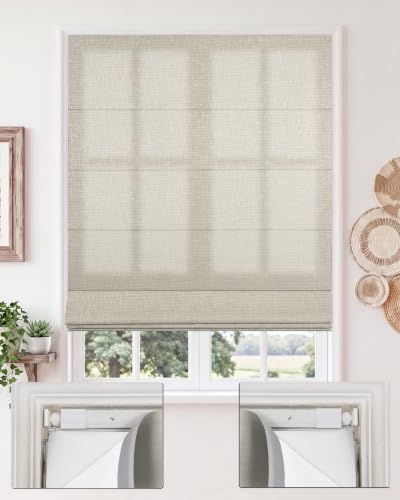 "Sulugood No Drill Roman Shades for Windows No Tools Roman Shades, UV Protection, Thermal Insulation Roman Blinds, Easy to Install, 95??? Blackout-Beige 35.75"" W x56 H"