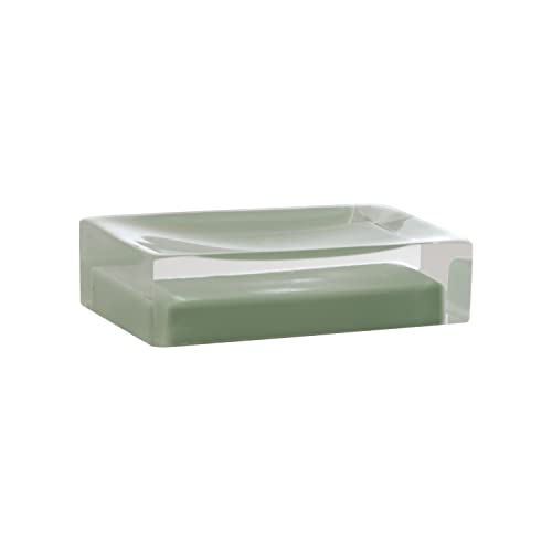 Gedy Auckland Soap Dish in Resin Sage Green, Bathroom Soap Holder - Soap Holder Bathroom Support Made of Acrylic Resin, Rectangular Shape
