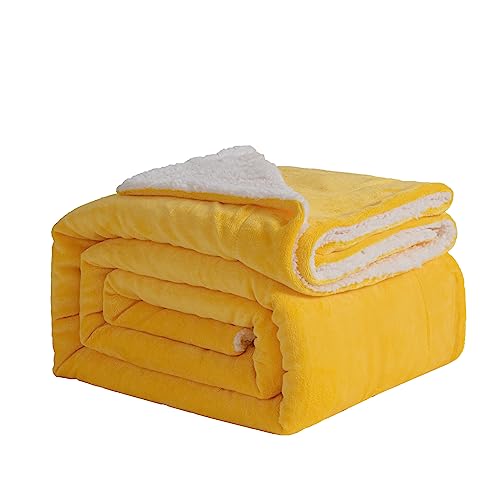 Good Nite Blanket 200x230cm Reversible Sherpa Fleece Fluffy Polyester Throw Blanket Soft and Warm Bed Blankets for Home life and Travel Machine Washable (Yellow,King)