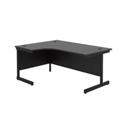 Office Hippo Heavy Duty Office Desk, Left Corner Desk, Strong & Reliable Workstation, Office Table With Integrated Cable Ports, PC Desk For Office or Home - Black Top/Black Frame