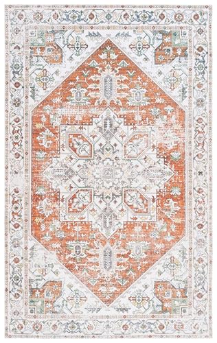 Safavieh Distressed Rug Ideal for High Traffic Areas - Machine Washable and Non Slip - Arizona Collection, Short Pile, in Red and Ivory, 90 X 150 cm