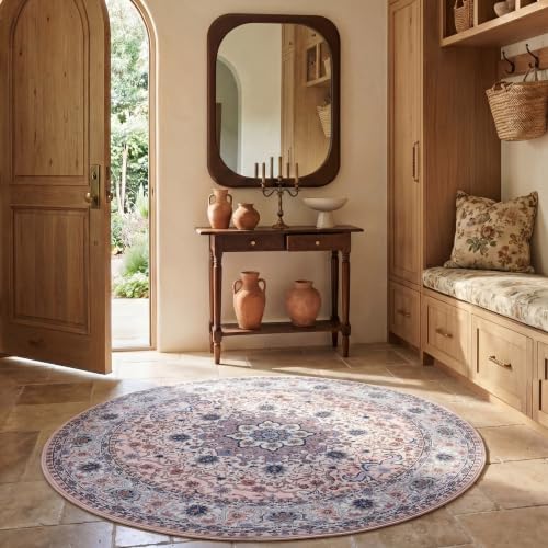SAFAVIEH Traditional Rug Ideal for High Traffic Areas - Machine Washable and Non Slip - Tucson Collection, Short Pile, in Green and Beige, 183 X 183 cm