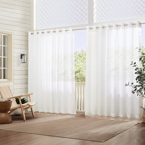 "Elrene Home Fashions Carmen Extra Wide Indoor/Outdoor Sheer Grommet Window Curtain Panel, 114""x84"" (1, White"