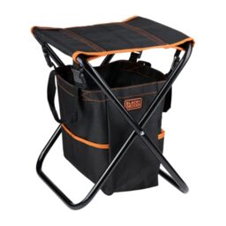 BLACK+DECKER Garden Stool with Tool Bag - Foldable Garden Chair with Removable Bag and 7 Compartments - Metal Frame Load 80kg - Compact Garden Bench for Gardening and Outdoor Jobs
