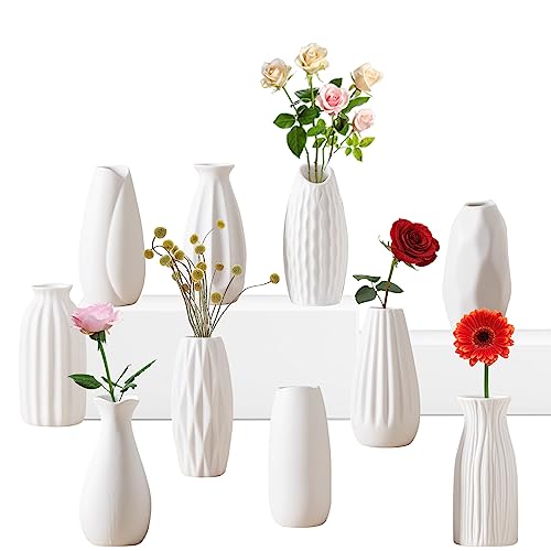 Sameme 5'' White Ceramic Bud Vases Set of 10,Small Vases in Bulk for Flowers,Mini Vases for Centerpieces,Modern Vases for Floral and Pampas Grass,Boho Vases for Wedding,Party,Table Home Decor…