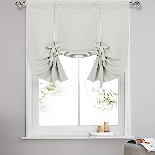 DWCN Blackout Curtains-Tie Up Shade for Window Thermal Insulated Room Darkening Rod Pocket Curtains for Kitchen, Ivory, W42 X L45 Inches, 1 Panel