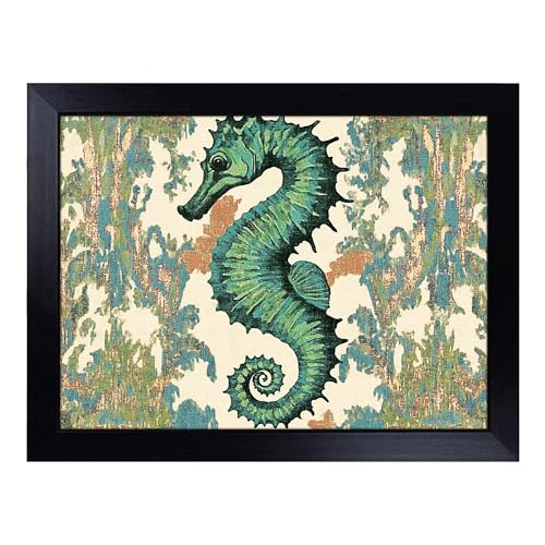 Lap Tray with Bean Bag Cushion, Seahorse - Handmade in the UK, Raised Wooden Edge, Padded Cushion, Heat-Resistant Wipe-Clean Surface, for Meals, Laptops and Crafts