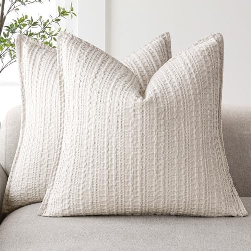 Foindtower Set of 2 Decorative Cotton Waffle Weave Throw Pillow Covers Euro Shams Cushion Covers Accent European Pillowcase for Bed Couch Sofa Bedroom Living Room Home Decor 26??26 Inch Oatmeal