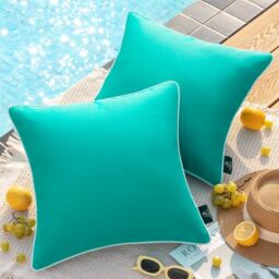 Phantoscope Pack of 2 Outdoor Waterproof Solid Throw Decorative Pillow Cover Decorative Square Outdoor Pillows Cushion Case Patio Pillows for Couch Tent Sunbrella (18''x18'', Turquoise)