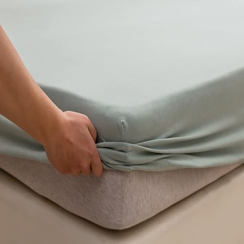 "PURE ERA Jersey Knit Cotton Fitted Bottom Sheet ONLY (No Flat Sheet or Shams) Deep Pocket Up to 15"" to 20"" Ultra Soft Comfy Breathable Sage Green Full"