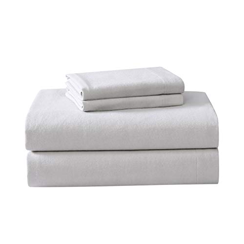 Laura Ashley - Queen Sheet Set, Cotton Flannel Bedding, Brushed for Extra Softness & Comfort (Cloud Grey, Queen)