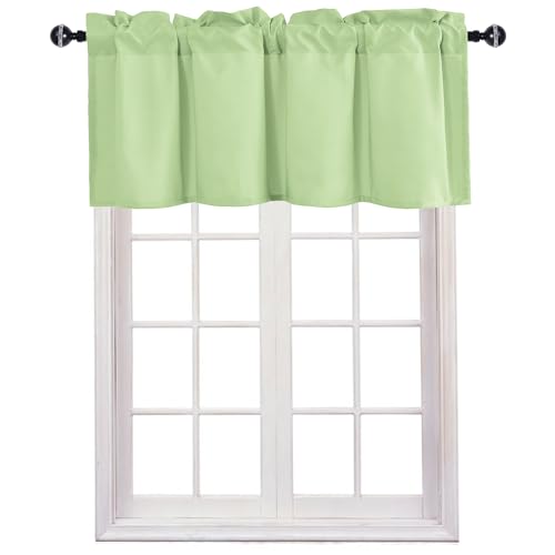 JIUZHEN Valance Curtains for Kitchen/Living Room/Basement/Bathroom Window, Thermal Insulated Short Rod Pocket Curtain Panels, Sage Green, 52 x 18 Inches, 1 Panel