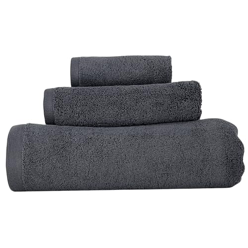 WIAONE Lincoln & Palm 3 PC Turkish Towels Set, Thick & Soft 700 GSM, SILVERbac Tech - Bath 58x30, Hand 30x16, Face Washcloth 13x13 (3 Piece Towel Set, Charcoal)