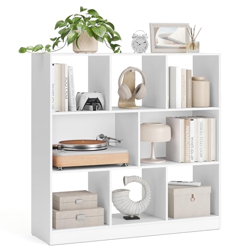 VASAGLE Bookshelf, Wooden Bookcase with Open Cubbies, Free Standing Storage Unit for Living Room, Bedroom, Children’s Room, 97.5 x 30 x 100 cm, White LBC52WT