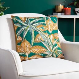 furn. Wylder Tropics Ebons Jahi Feather Filled Cushion - Twin Pack, Emerald, 43 x 43cm