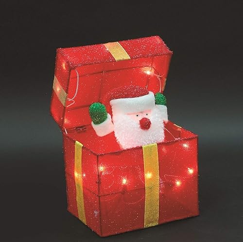 SHATCHI 30cm Animated Christmas Santa Pup-up Lighted LED Gift Box - Santa Present Parcel Novelty Xmas Holiday Party Decorations for Fireplace Windowsill Bedroom Shelf Living Room Home Office