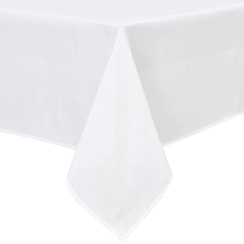 Hiasan Faux Linen Rectangle Tablecloth - Wrinkle and Stain Resistant Washable Table Cloth for Kitchen Dining Room Holiday Table Cover for Party Dinner, White, 54 x 108 Inch