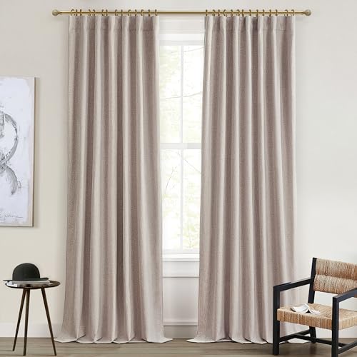 Extra Long Faux Linen Curtains 132 Inches Long for Bedroom, Luxury High Ceiling Mount Track Tall Curtain with Hooks Drapes for Sliding Glass Patio Doors 11ft Large Window Farmhouse (W50 xL132x2Panels)