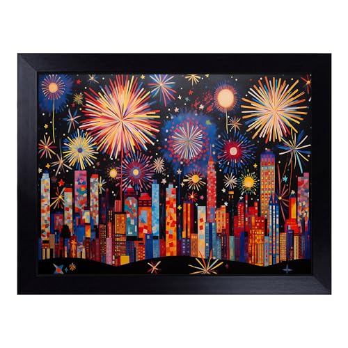 Lap Tray with Bean Bag Cushion, Fireworks Constructivism - Handmade in the UK, Raised Wooden Edge, Padded Cushion, Heat-Resistant Wipe-Clean Surface, for Meals, Laptops and Crafts