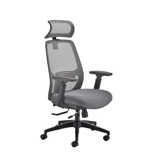 Office Hippo - Grey Ergonomic Mesh Office Chair With Lumbar Support. Adjustable Desk Chair With Reclining Back & Seat, Headrest And Comfortable Padded Slide Seat Cushion For Leg Support