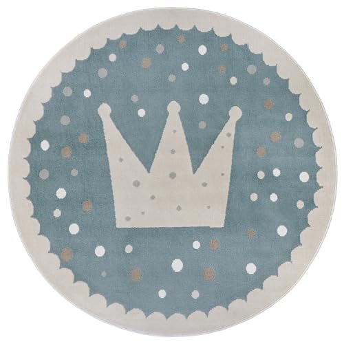Hanse Home Adventures Children's Crown Pattern Rug, Round, Blue, 100 cm