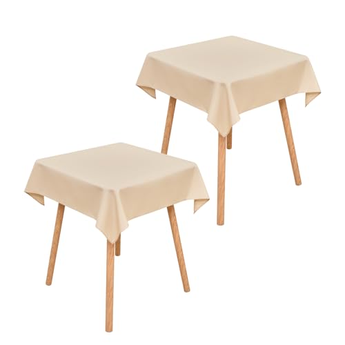 Wolkemer 2 Pack 36x36 Inch Small Square Tablecloth Washable Table Cloth - Reusable Polyester Fabric Table Cloth, Solid Beige Table Cover for Nightstand, End Tables, Side Tables, Coffee Tabletop