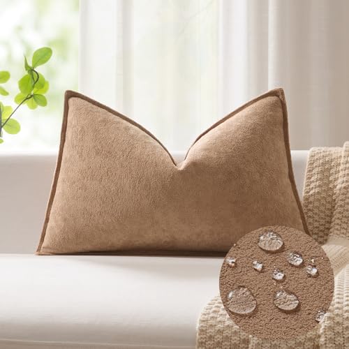 Kevin Textile 16x24 Inch Lumbar Pillow Cover 1 Pack Soft Boucle Textured Decorative Waterproof Rectangle Cushion Elegant Accent Pillow for Couch Sofa Chair Bed Home Decor Indoor Outdoor Camel