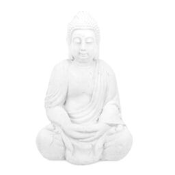 Relaxdays Garden Decoration Sculpture Sitting Buddha 70 cm, Weatherproof, Idea, for Indoors and Outside, White