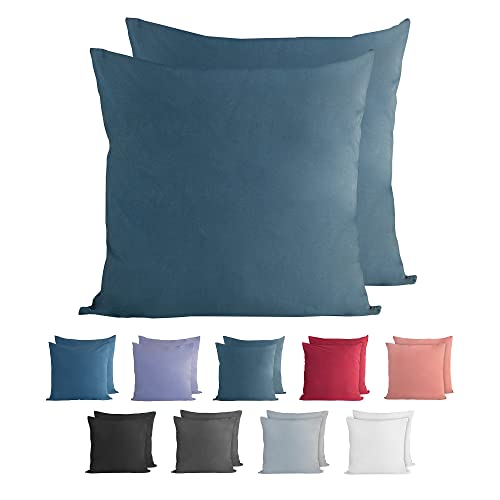 Komfortec 100% Cotton Cushion Covers Set of 2 40 x 40 cm, Super Soft Premium Jersey Pillowcase 150 g/m², Cushion Cover, Petrol Blue