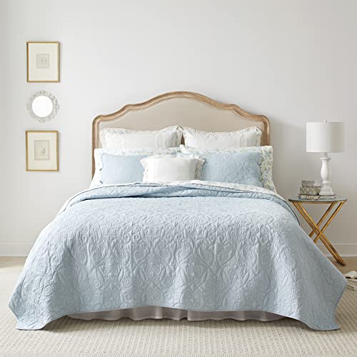 Laura Ashley - Quilt Set-Ultra Soft All Season Bedding, Reversible Stylish Coverlet with Matching Sham(s), Cotton, Breeze Blue, Queen