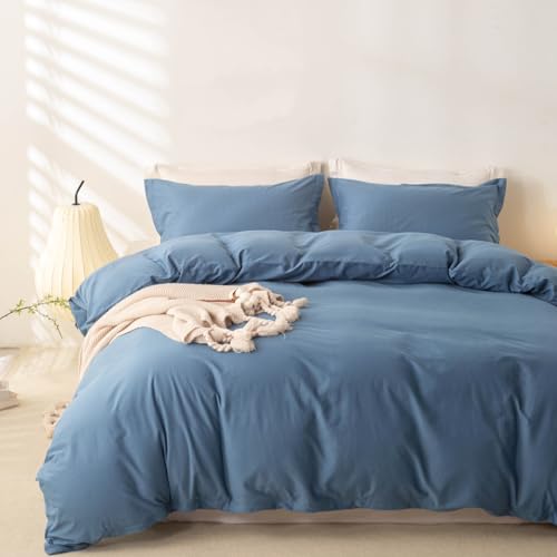 "OAITE 100% Brushed Cotton Duvet Cover King Size Soft Breathable Durable Bedding with Zipper Closure - 3 Pieces Plain Simple Duvet Cover Set,2 Pillow Shams,1 Duvet Cover(104""x90"")"