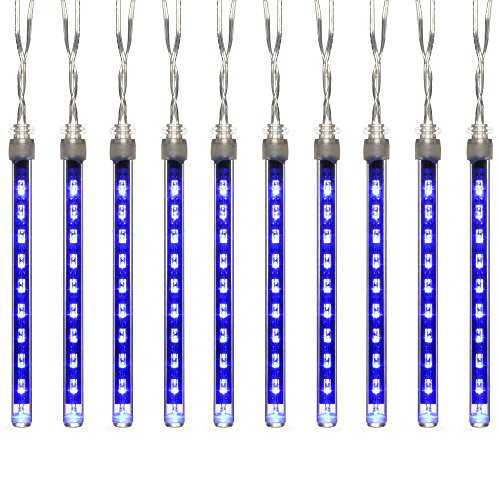 WeRChristmas Drop 100 LED Snowing Snowfall/Meteor Shower Tube LED Light, 15 cm - Blue, Set of 10